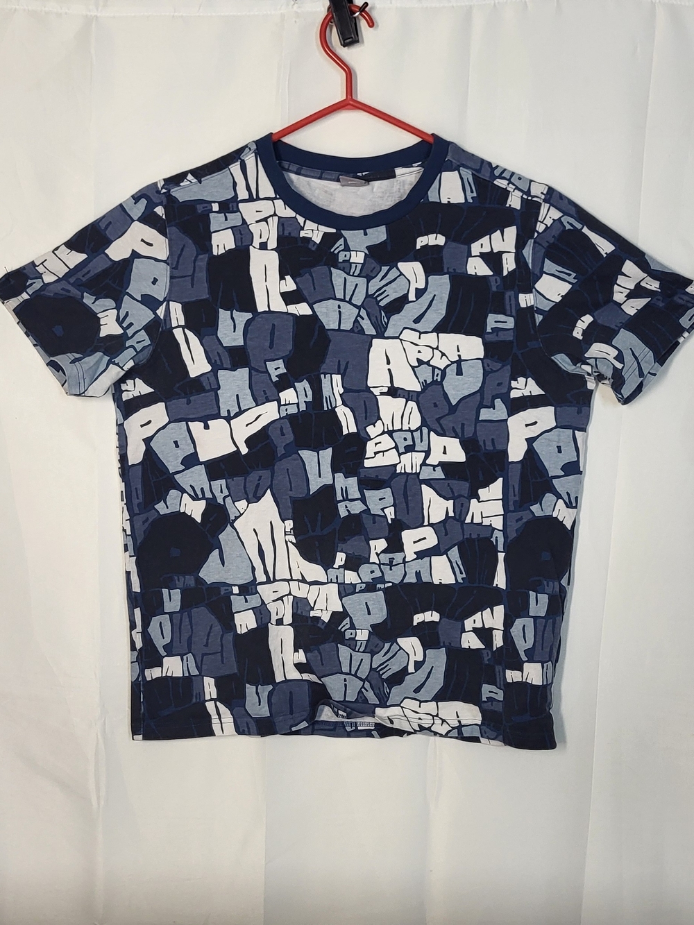 Puma Navy & Light Blue Allover Logo Print Short Sleeve Tee
